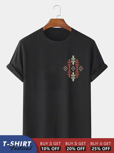 Mens Ethnic Geometric Chest Print Crew Neck Short Sleeve T-Shirts Winter - ChArmkpR - Modalova