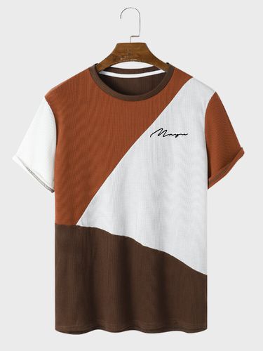 Camisetas de manga corta con cuello redondo y patchwork de bloques de color para hombre Cuello - ChArmkpR - Modalova
