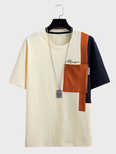 Camisetas de manga corta con cuello redondo y bolsillo en el pecho con patchwork y bloques de color para hombre Cuello - ChArmkpR - Modalova
