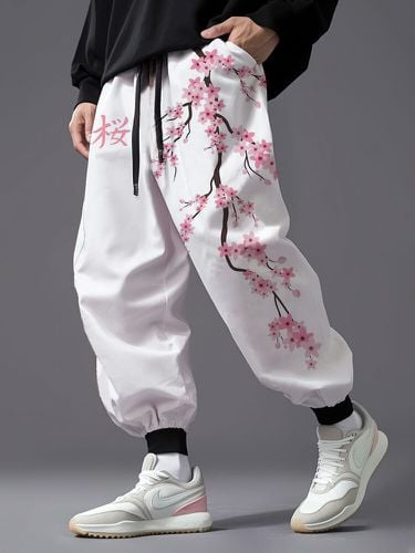 Cintura con cordón y estampado de flores de cerezo japonesas para hombre Pantalones con bolsillo - ChArmkpR - Modalova
