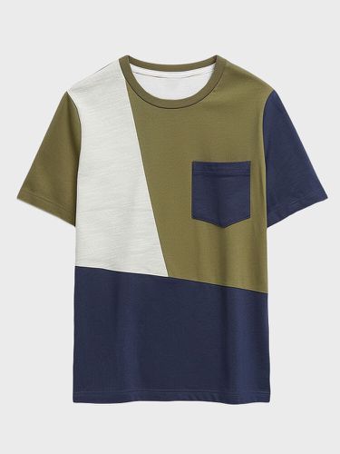 Camisetas con cuello redondo y bolsillo en el pecho con patchwork y bloques de color para hombre Cuello - ChArmkpR - Modalova