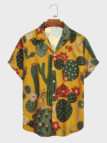 Mens Cactus Print Revere Collar Short Sleeve Shirts - ChArmkpR - Modalova