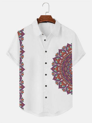 Mens Vintage Ethnic Pattern Lapel Loose Short Sleeve Shirts - ChArmkpR - Modalova