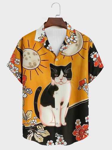 Camisas de manga corta con cuello con solapas y estampado floral para hombre Gato - ChArmkpR - Modalova