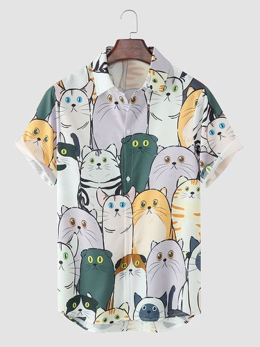 Camisas de manga corta lindas con botones estampados de dibujos animados para hombre Gato - ChArmkpR - Modalova
