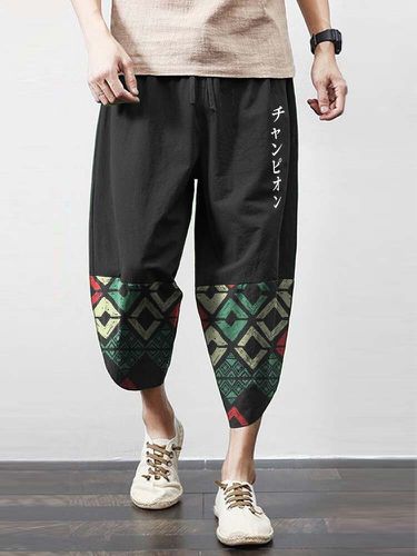 Retales con estampado geométrico japonés para hombre, cintura holgada con cordón, recortada Pantalones - ChArmkpR - Modalova