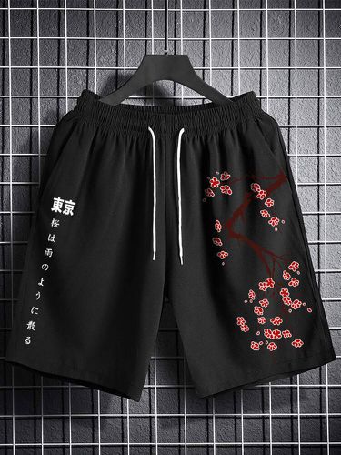 Pantalones cortos con cordón en la cintura con estampado de flores de cerezo japonés para hombre - ChArmkpR - Modalova