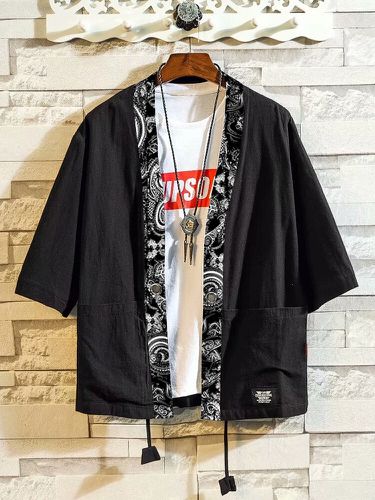 Kimono étnico de media manga con frente abierto y retales Patrón para hombre - ChArmkpR - Modalova