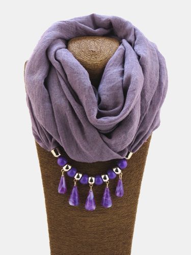 Collar de bufanda de acrílico de lino de algodón de color liso en forma de gota con cuentas vintage Colgante - Newchic - Modalova