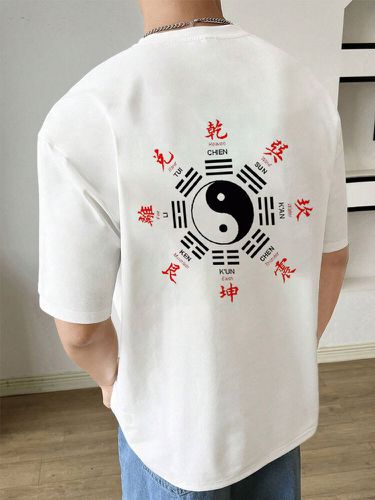 Camisetas de manga corta para hombre con estampado trasero de Yin Yang chino Cuello invierno - ChArmkpR - Modalova