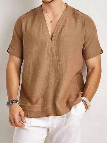 Mens Solid Color Short Sleeve V-Neck T-Shirts - ChArmkpR - Modalova