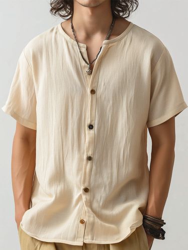 Equipo con textura de color sólido para hombre Cuello Manga corta Camisa - ChArmkpR - Modalova