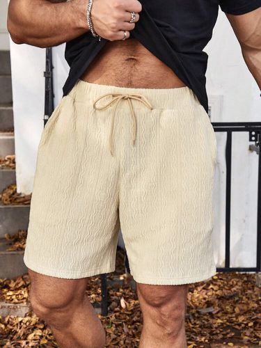 Pantalones cortos casuales con cintura con cordón y textura sólida para hombre - ChArmkpR - Modalova