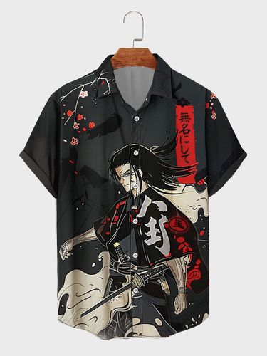 Camisas de manga corta con cuello de solapa y estampado de pintura de figuras ninja para hombre - ChArmkpR - Modalova