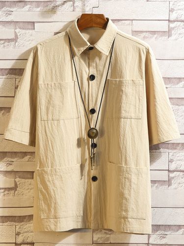 Mens Solid Multiple Pockets Casual Short Sleeve Shirts - ChArmkpR - Modalova