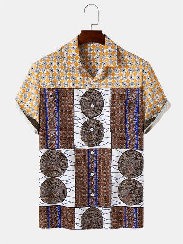 Camisas de manga corta con estampado de patchwork geométrico para hombre Botones - ChArmkpR - Modalova