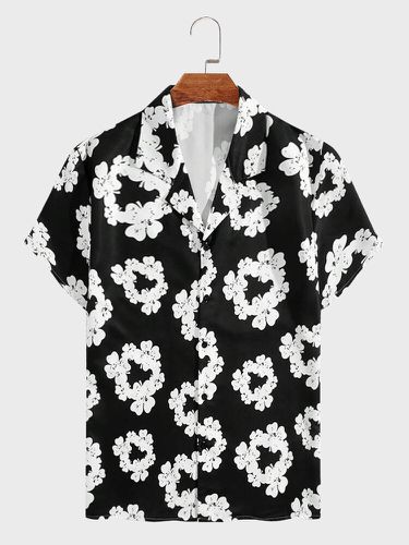 Mens Floral Print Revere Collar Casual Short Sleeve Shirts - ChArmkpR - Modalova