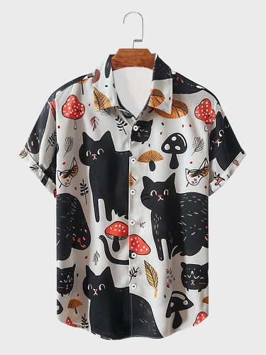 Camisas de manga corta con solapa y estampado de setas de dibujos animados para hombre Gato - ChArmkpR - Modalova