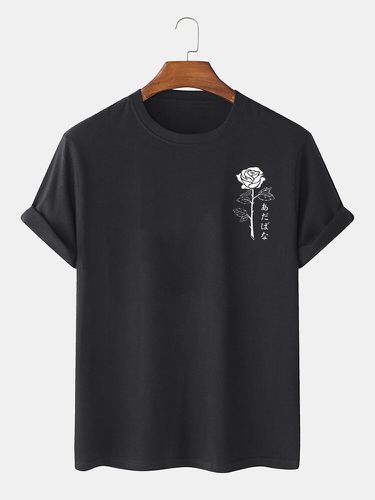 Mens Rose Print Crew Neck Short Sleeves T-Shirts - ChArmkpR - Modalova