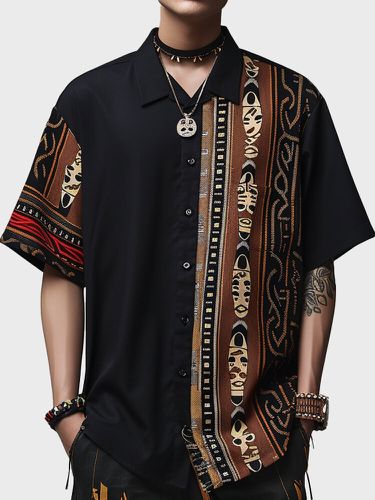 Camisas casuales de manga corta para hombre con retazos geométricos étnicos Patrón - ChArmkpR - Modalova
