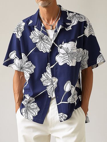 Mens Floral Print Lapel Collar Casual Short Sleeve Shirts - ChArmkpR - Modalova