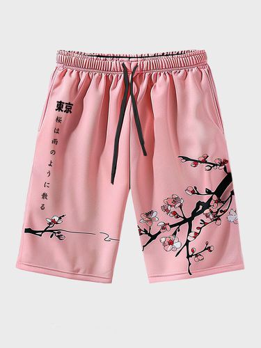 Mens Japanese Cherry Blossoms Print Side Pockets Casual Shorts - ChArmkpR - Modalova