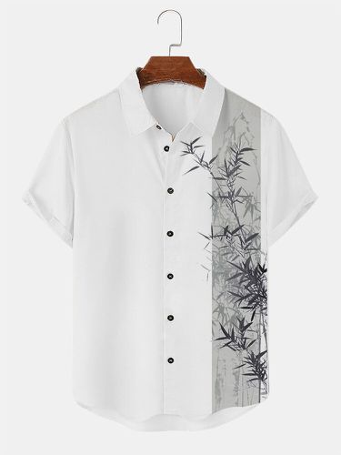 Camisas de manga corta con botones y solapa con estampado de bambú chino para hombre Invierno - ChArmkpR - Modalova