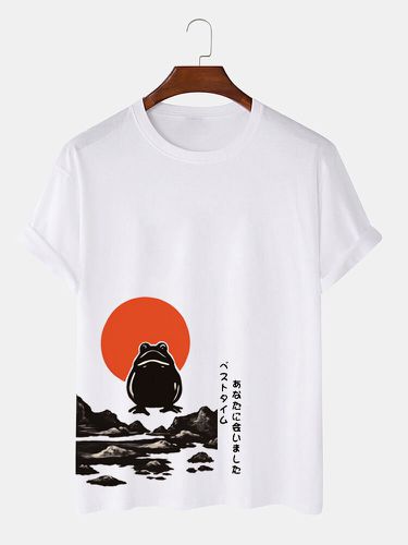 Camisetas de manga corta con estampado de paisaje de rana japonesa para hombre Cuello - ChArmkpR - Modalova