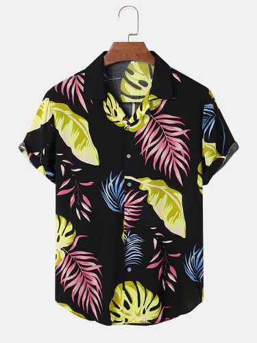 Mens Tropical Hoja Print Revere Collar manga corta camisas de vacaciones - ChArmkpR - Modalova