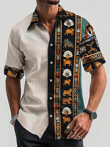 Camisas casuales de manga corta con retazos de animales étnicos para hombre Patrón - ChArmkpR - Modalova