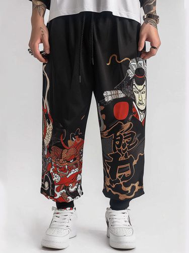 Mens Japanese Ninja Figure Painting Print Casual Loose Pants - ChArmkpR - Modalova