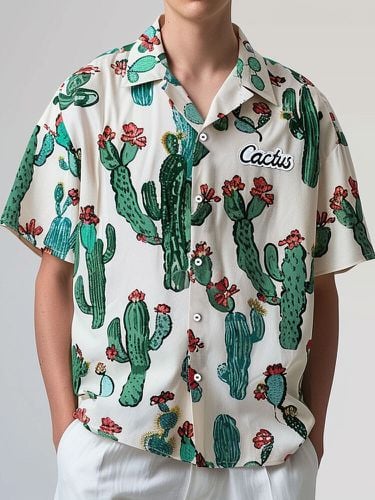 Mens Cactus Print Lapel Collar Short Sleeve Shirts - ChArmkpR - Modalova