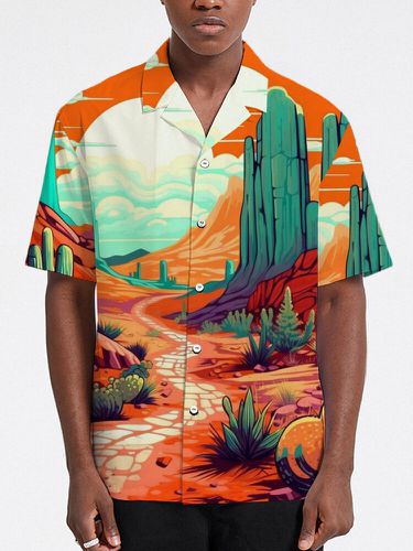 Mens Plants Landscape Print Curved Hem Revere Collar Shirts - ChArmkpR - Modalova