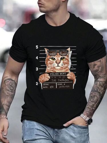 Camisetas informales de manga corta para hombre Gato Print Crew Cuello Invierno - ChArmkpR - Modalova