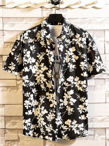 Mens Floral Print Lapel Collar Short Sleeve Shirts - ChArmkpR - Modalova