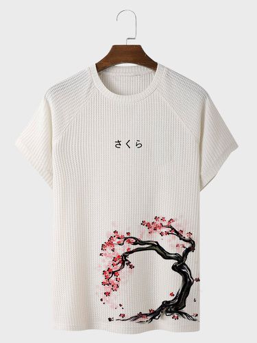 Mens Japanese Cherry Blossoms Crew Neck Short Sleeve T-Shirts - ChArmkpR - Modalova