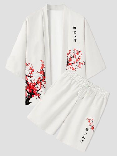 Kimono de manga 3/4 con estampado japonés Plum Bossom para hombre Trajes de dos piezas - ChArmkpR - Modalova
