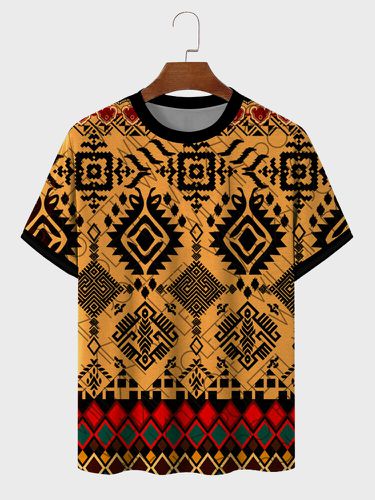 Mens Ethnic Vintage Geometric Print Crew Neck Short Sleeve T-Shirts - ChArmkpR - Modalova