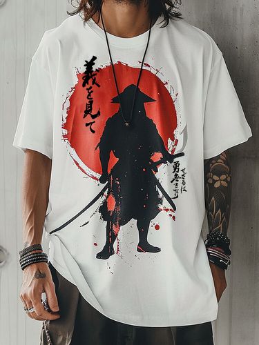 Mens Ninja Figure Painting Print Crew Neck Casual Short Sleeve T-Shirts - ChArmkpR - Modalova
