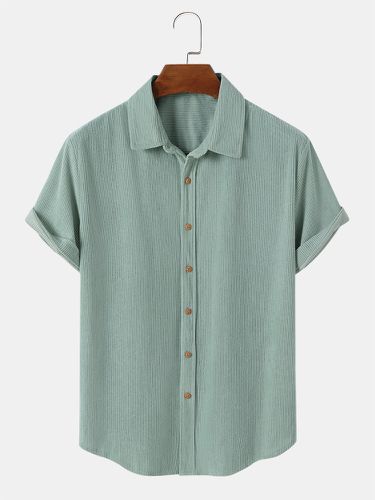 Mens Corduroy Solid Color Button Up Daily Short Sleeve Shirts - ChArmkpR - Modalova