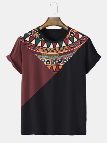 Camisetas de manga corta de estilo étnico con bloque de color y estampado geométrico para hombre - ChArmkpR - Modalova