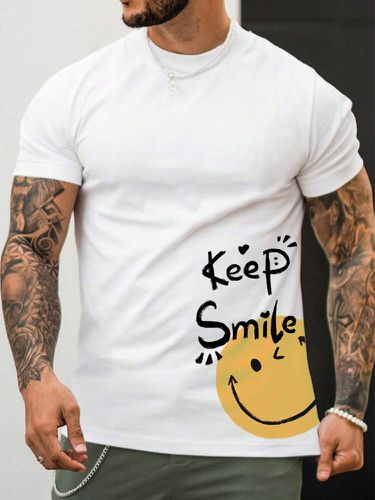 Mens Smile Slogan Side Print Crew Neck Short Sleeve T-Shirts Winter - ChArmkpR - Modalova