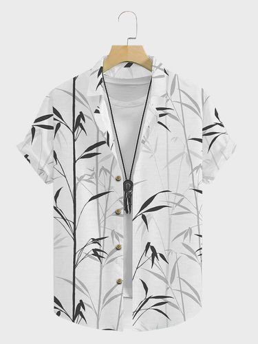 Mens Bamboo Print Lapel Collar Casual Short Sleeve Shirts - ChArmkpR - Modalova