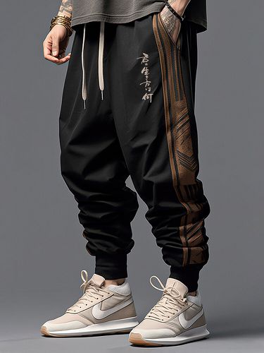 Cintura con cordón y patchwork de rayas laterales japonesas para hombre suelta Pantalones - ChArmkpR - Modalova