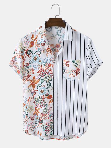Camisas de manga corta de vacaciones con costuras florales y rayas para hombre - ChArmkpR - Modalova