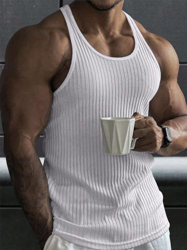Camisetas sin mangas informales con cuello en U y textura sólida para hombre - ChArmkpR - Modalova