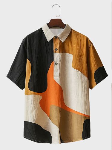 Camisas de manga corta con cuello de solapa y bloques de color irregular para hombre - ChArmkpR - Modalova