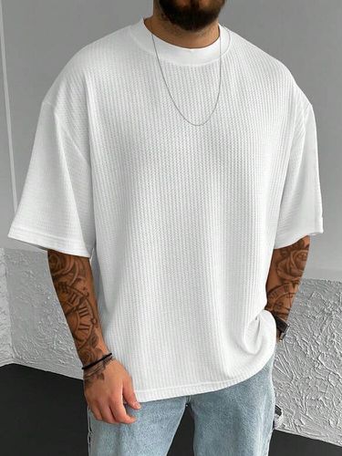Camisetas informales de manga corta con cuello redondo y textura sólida para hombre Cuello - ChArmkpR - Modalova