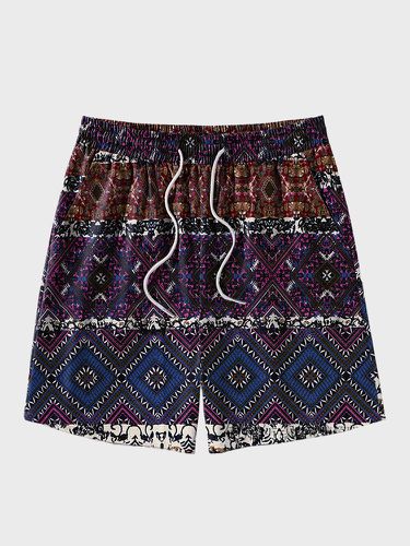 Pantalones cortos con cintura con cordón y patchwork con estampado geométrico étnico para hombre - ChArmkpR - Modalova