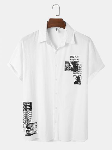 Camisas de manga corta con solapa y gráficos de figuras de letras para hombre vendimia - ChArmkpR - Modalova